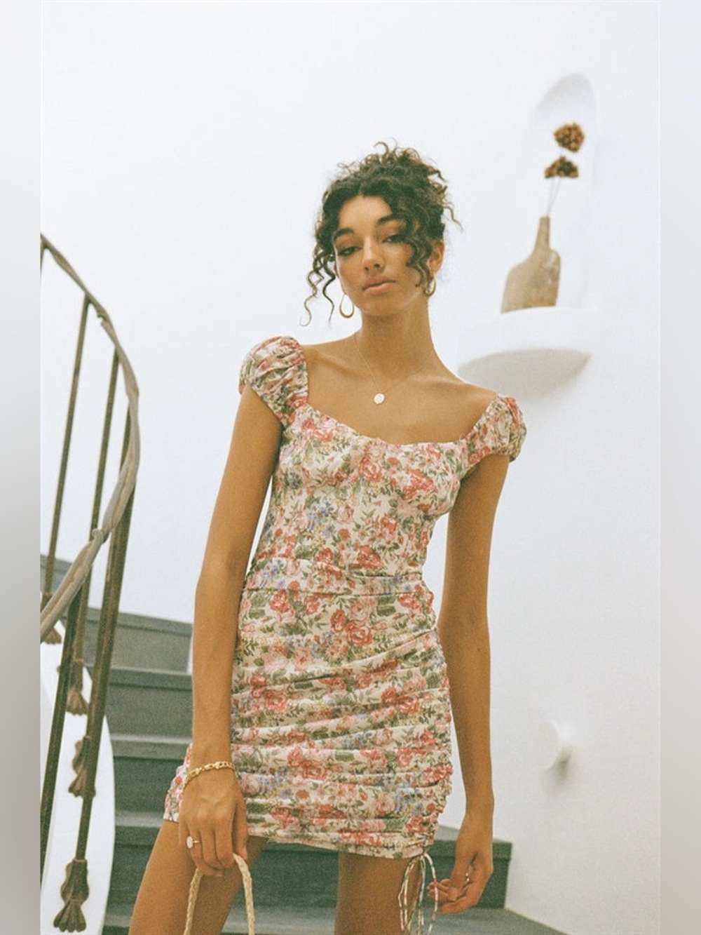 NWT Sabo Skirt Rico Floral Mini Dress Ruched Side Ruched Back Size AUS M US 6